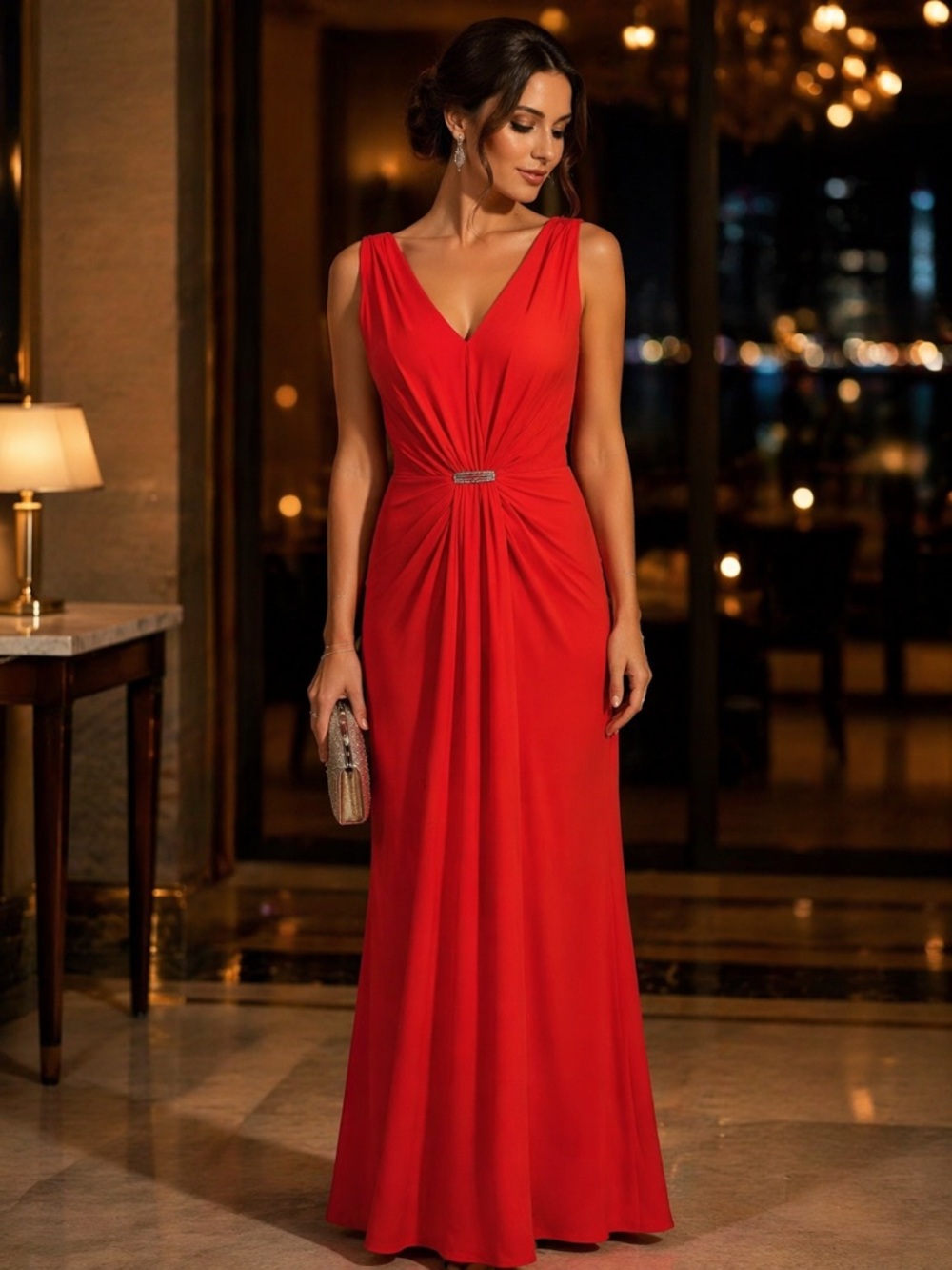 LAUREN RALPH LAUREN Women's Coral V-neck Sleeveless Evening Gown Maxi Dress 12